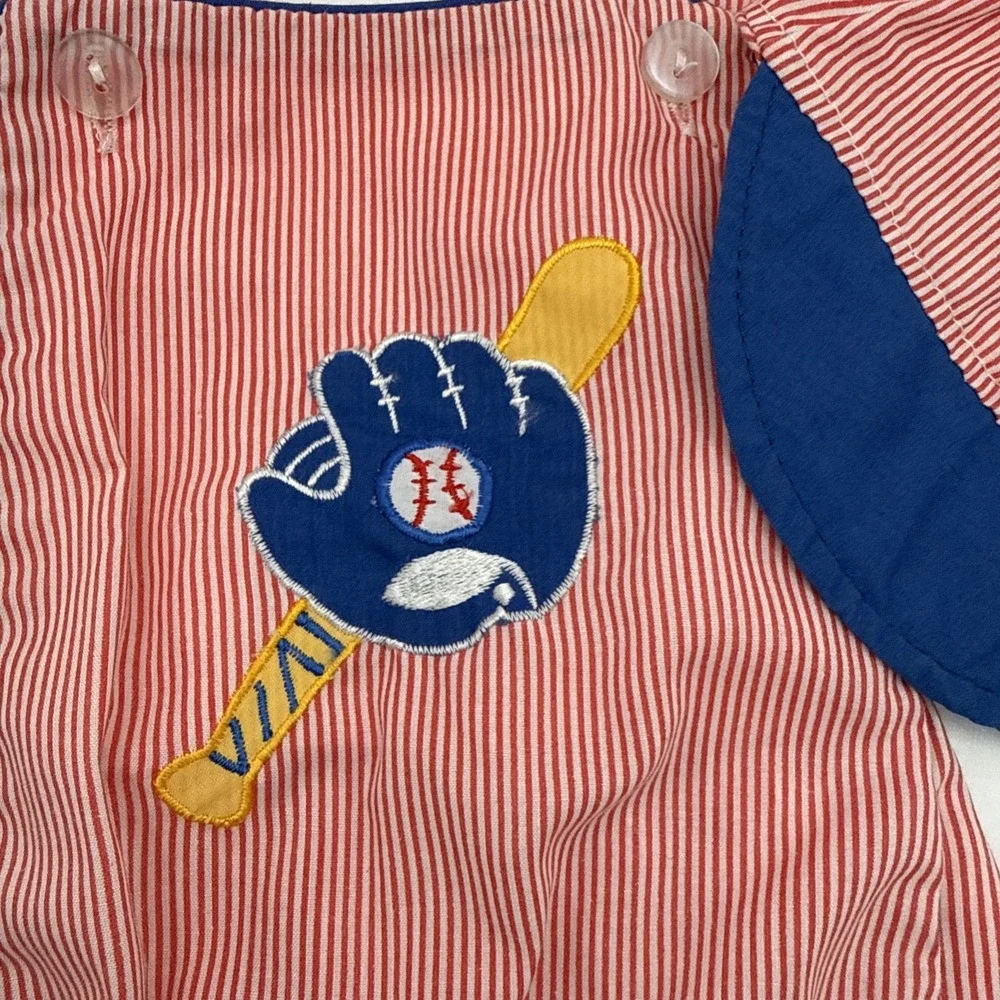 Vintage Cuties by Judy Baseball Bat Mitt Baby  Romper with Hat 0-6 Months